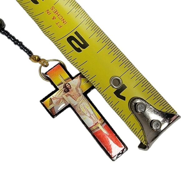 Vintage COLORFUL ROSARY 25" Necklace 6" Drop  Prayer Bead Catholic Crucifix - Picture 5 of 5